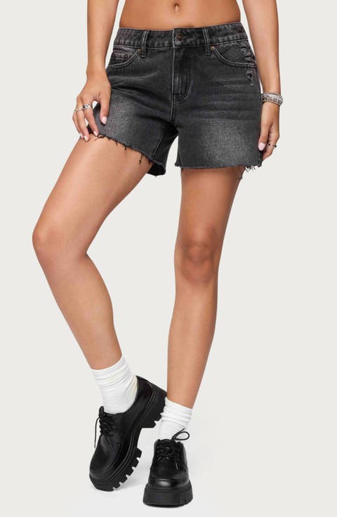 Scottie Raw Hem Low Rise Denim Shorts