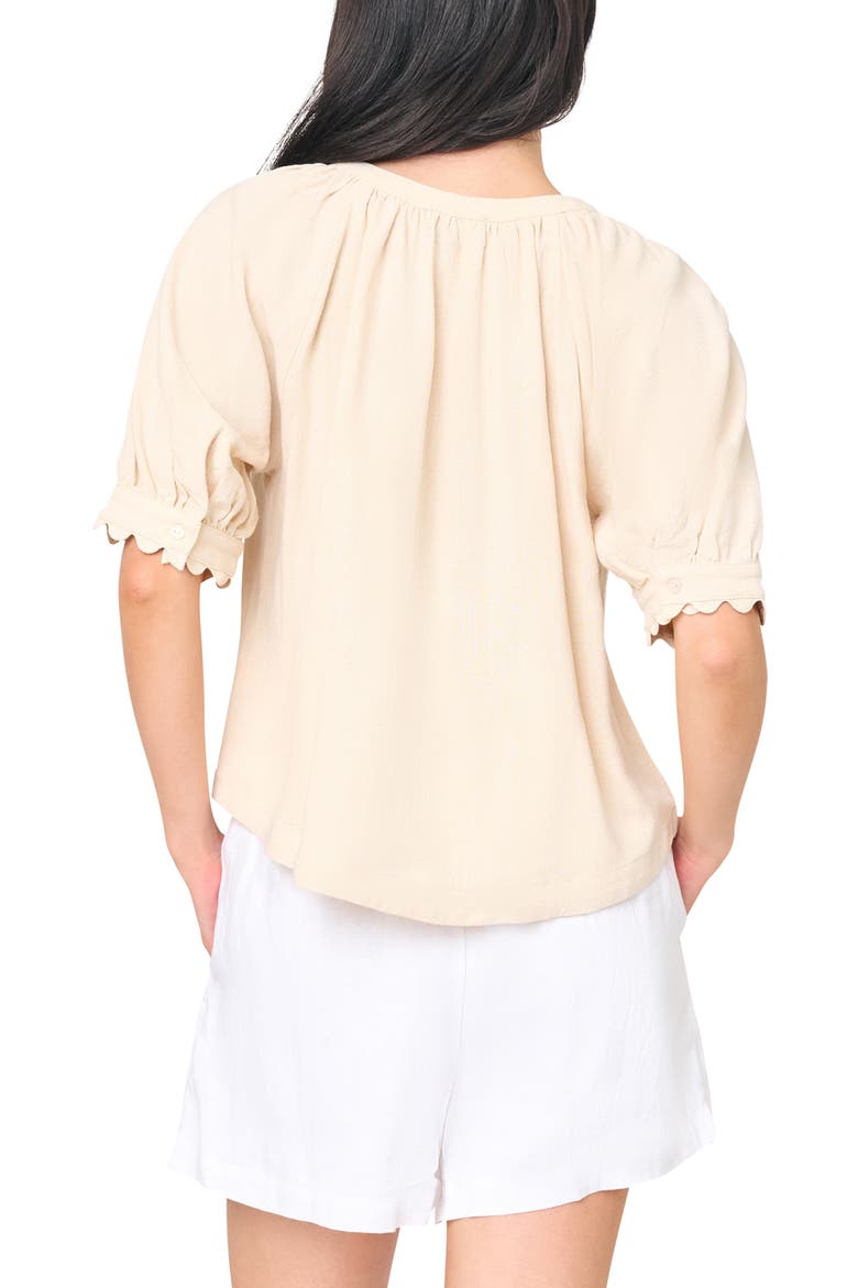 Lily Scallop Sleeve Button-Up Top, Alternate, color, NATURAL