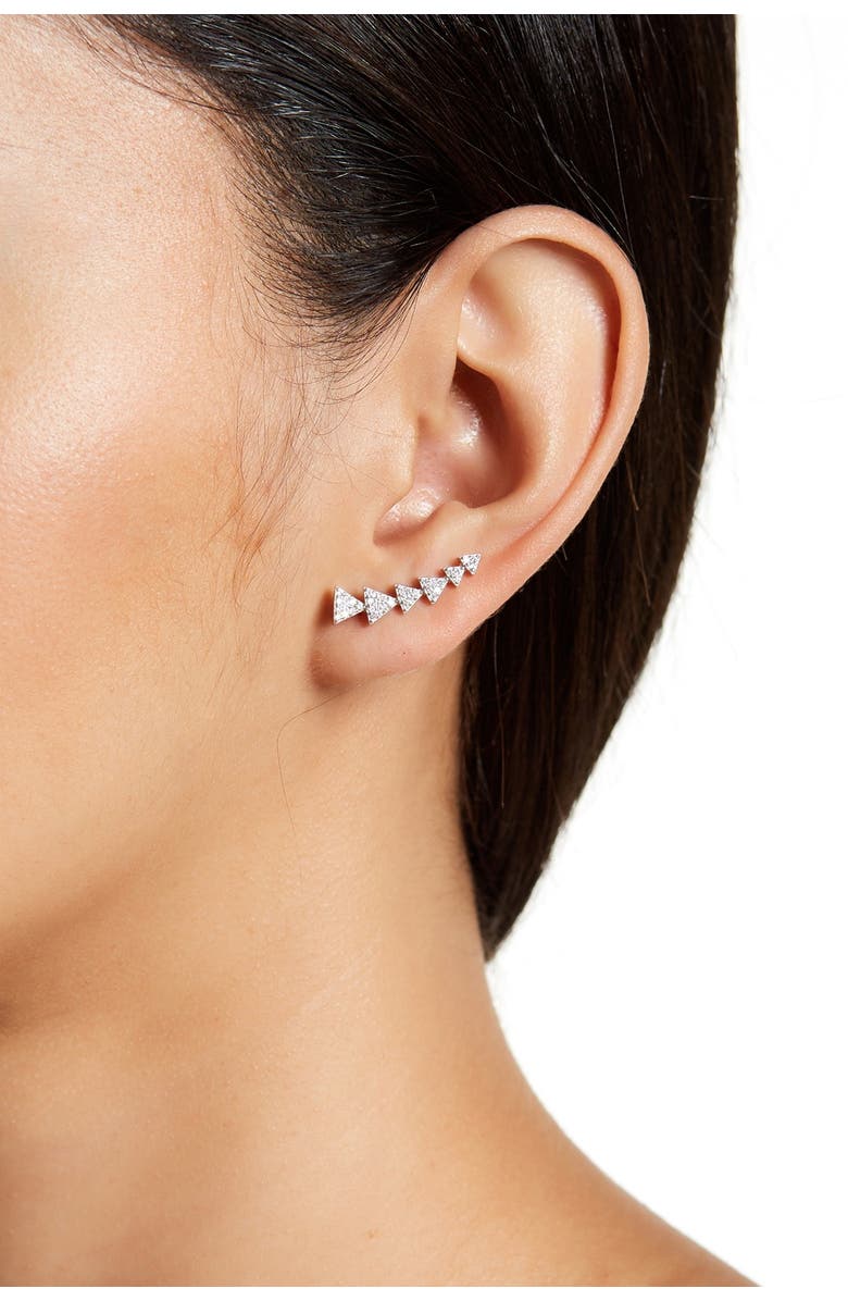 Adornia Swarovski Crystal Arrow Ear Climbers, Main, color, Silver