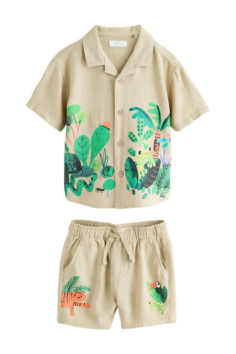 Kids' Jungle Print Camp Shirt & Shorts Set, Main, color, BEIGE PRINT