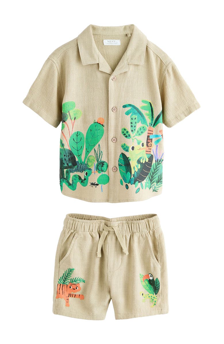 NEXT Kids' Jungle Print Camp Shirt & Shorts Set, Main, color, Jungle Print