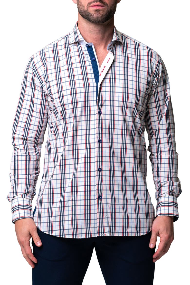 Einstein Plaid Egyptian Cotton Button-Up Shirt, Main, color, WHITE