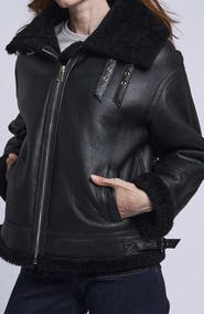 Blue Duck Leather Bomber Jacket with Genuine Shearling Trim