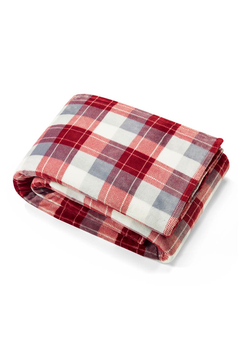 Bluff Plaid Print Ultra Soft Throw Blanket, Main, color, RED MD GREY