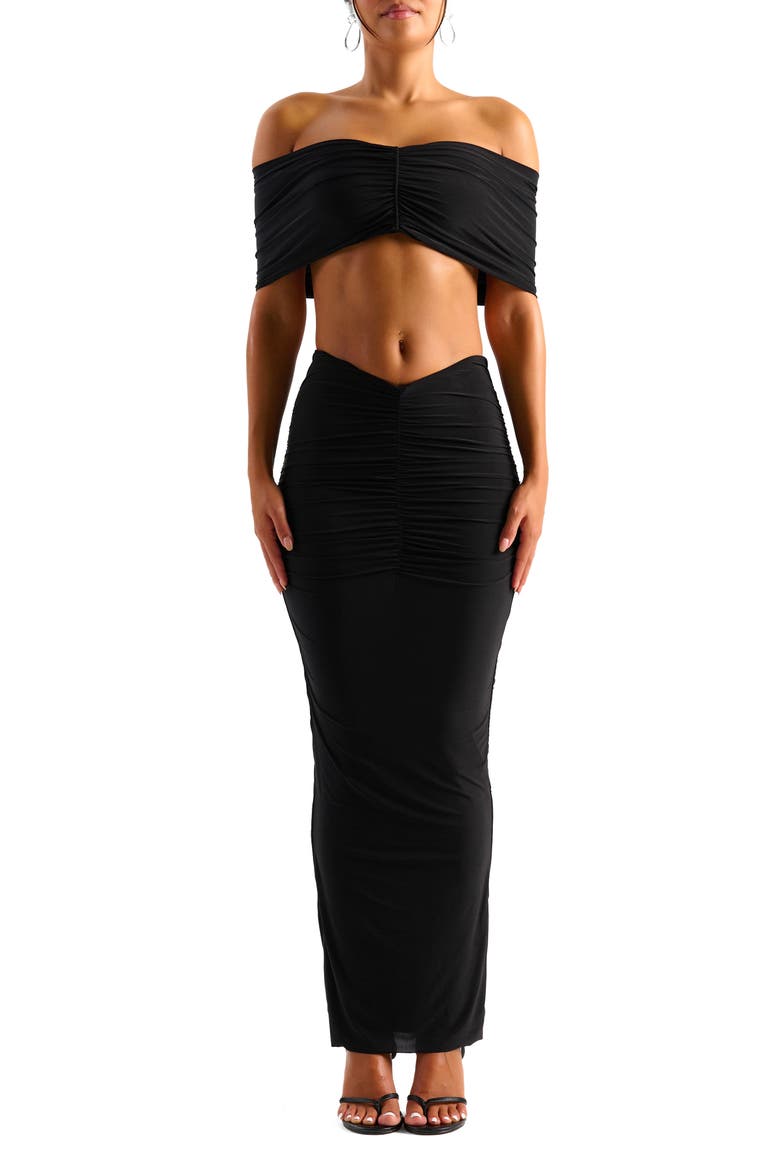 Hourglass Ruched Maxi Skirt, Alternate, color, BLACK