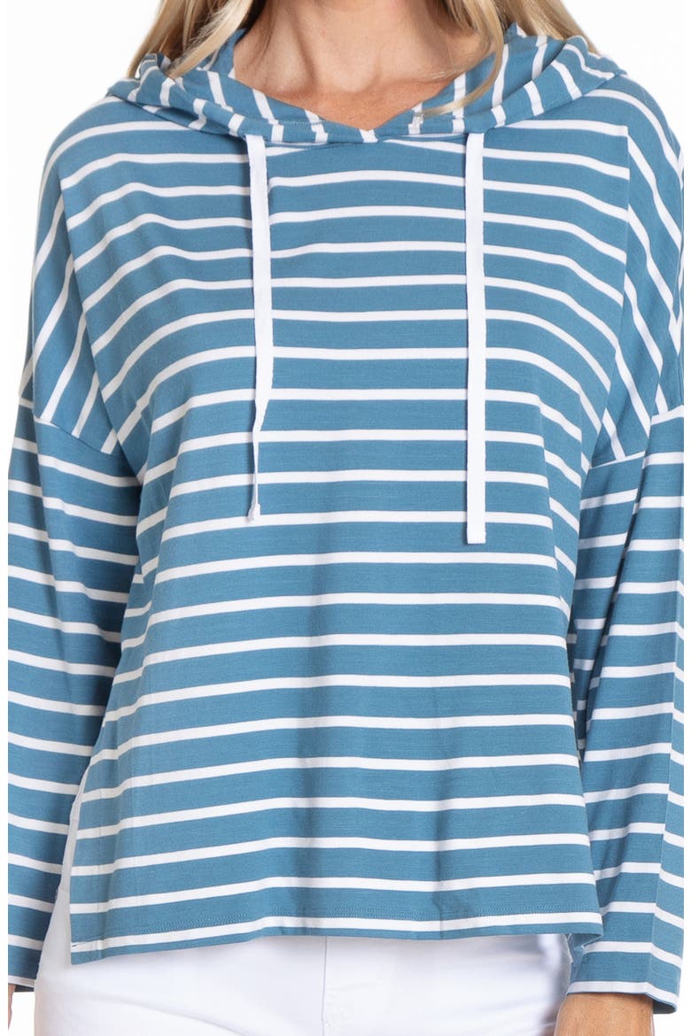 Stripe Side Slit Hoodie, Alternate, color, CHAMBRAY/ WHITE STRIPE