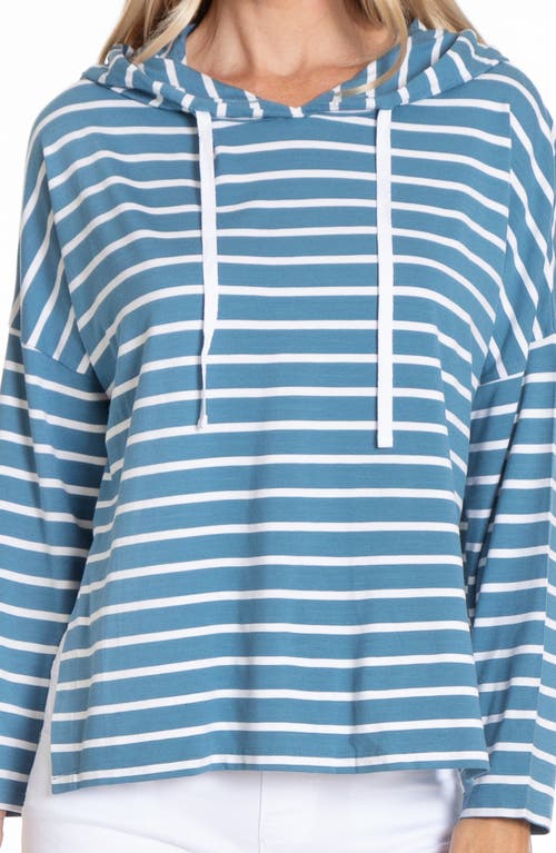 Apny Stripe Side Slit Hoodie In Chambray/white Stripe