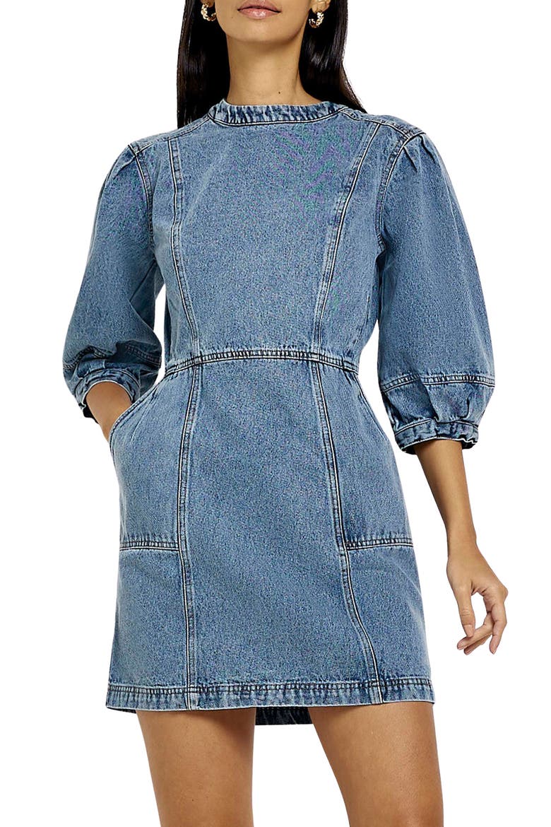 Elbow Length Sleeve Denim Shift Dress, Main, color, DENIM