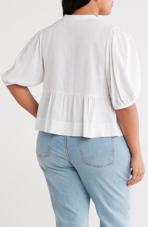 Caslon ® Linen Blend Tie Front Peplum Top In White