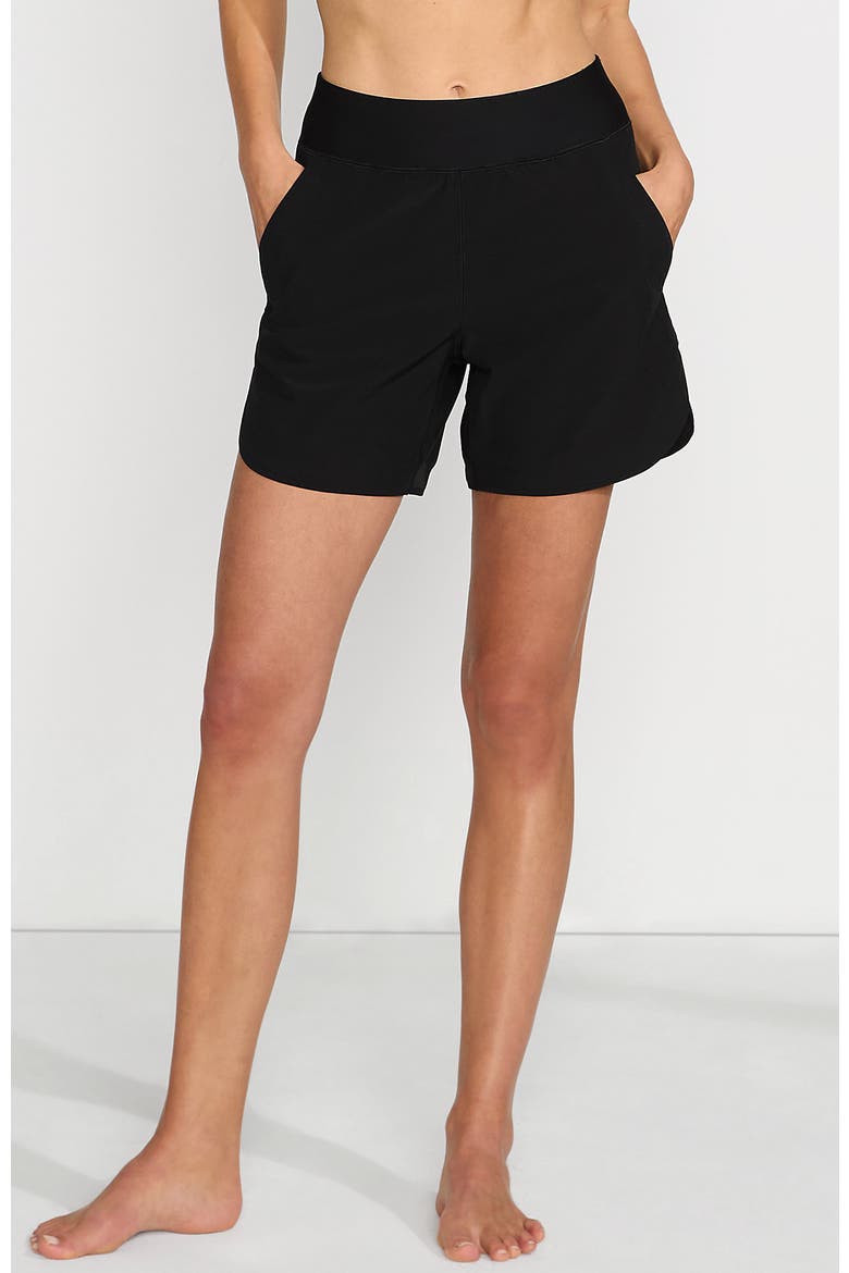 Curvy Fit 5" Quick Dry Board Shorts Swim Shorts with Panty, Main, color, Black