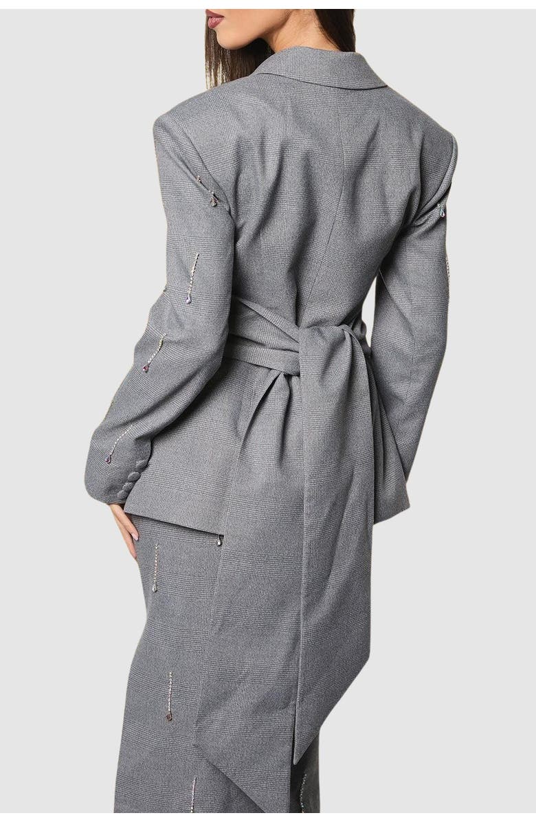 Coast Muse Check Tie Embellished Blazer, Alternate, color, Grey