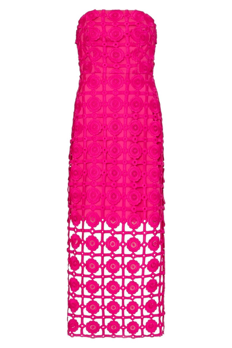 Kait Lace Strapless Midi Dress, Alternate, color, MILLY PINK