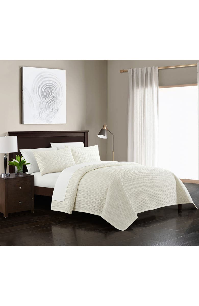 CHIC King Platt Geometric Chevron Quilt Set - Beige, Alternate, color,
