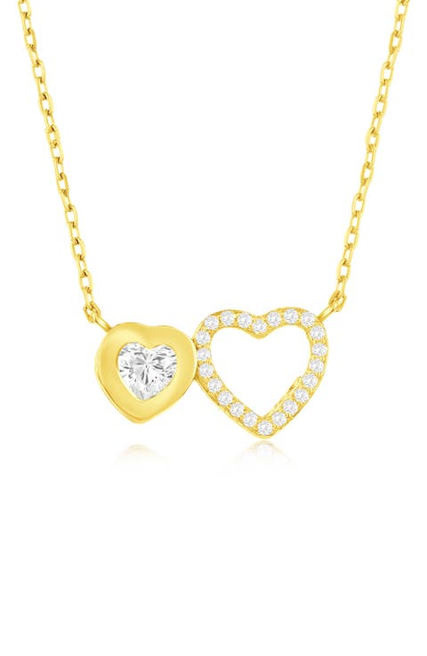 Double Heart Cubic Zirconia Pendant Necklace