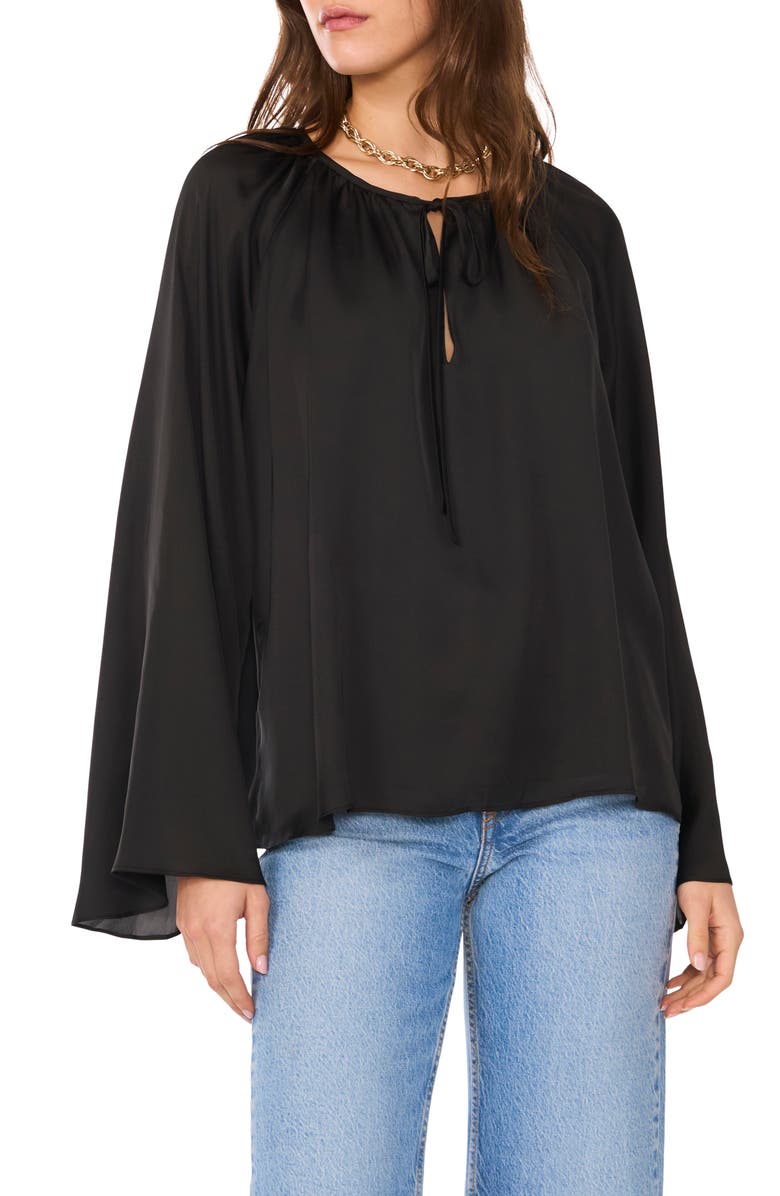 1.STATE Tie Neck Wide Sleeve Satin Top, Main, color, Rich Black