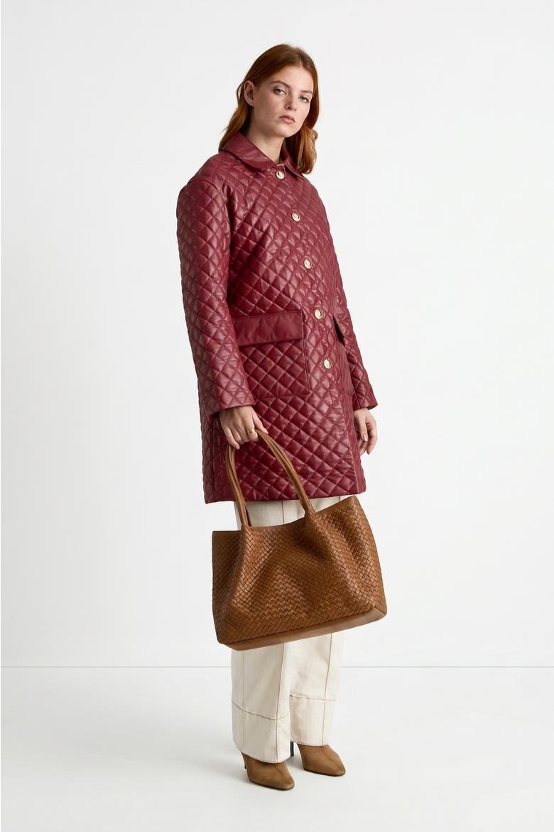 Holland Quilted Leather Coat, Alternate, color, Light Burgundy