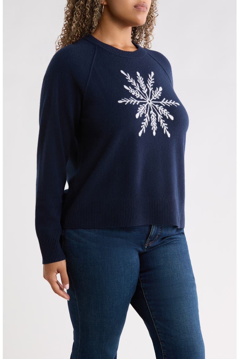 Wool and Cashmere Intarsia Crewneck Sweater, Alternate, color, NAVY- IVORY SNOWFLAKE
