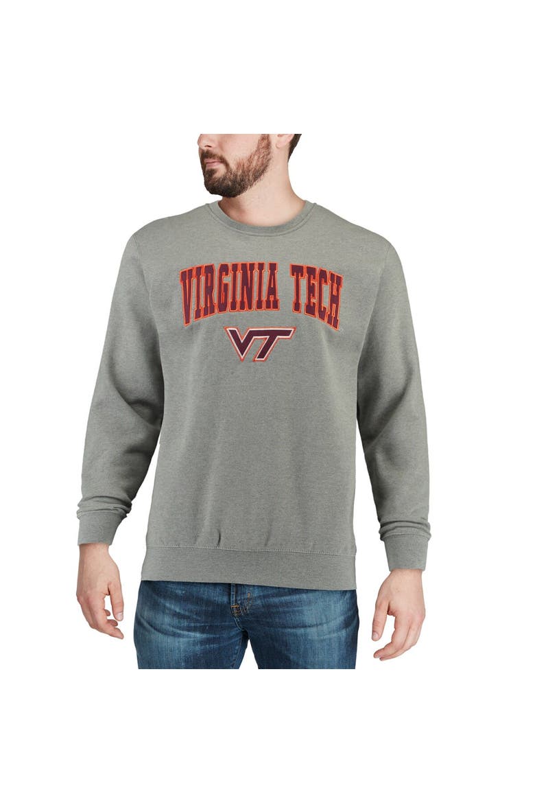 Men's Colosseum Heather Gray Virginia Tech Hokies Arch & Logo Crew Neck Sweatshirt, Alternate, color, Heather Gray