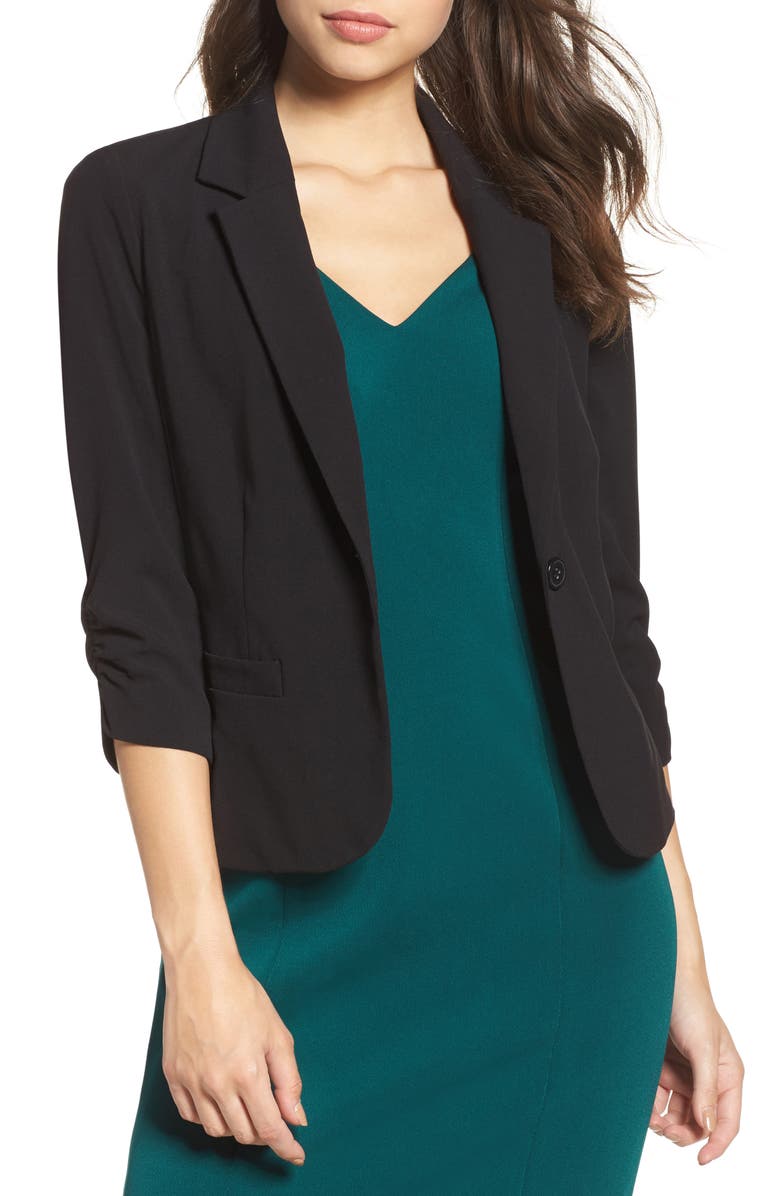 Eliza J Ruched Sleeve Blazer, Main, color,
