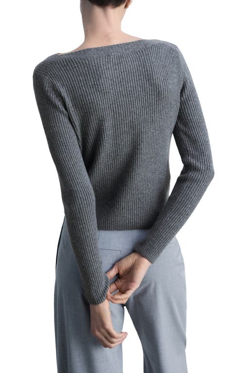 Mango Boat Neck Rib Sweater In Charcoal