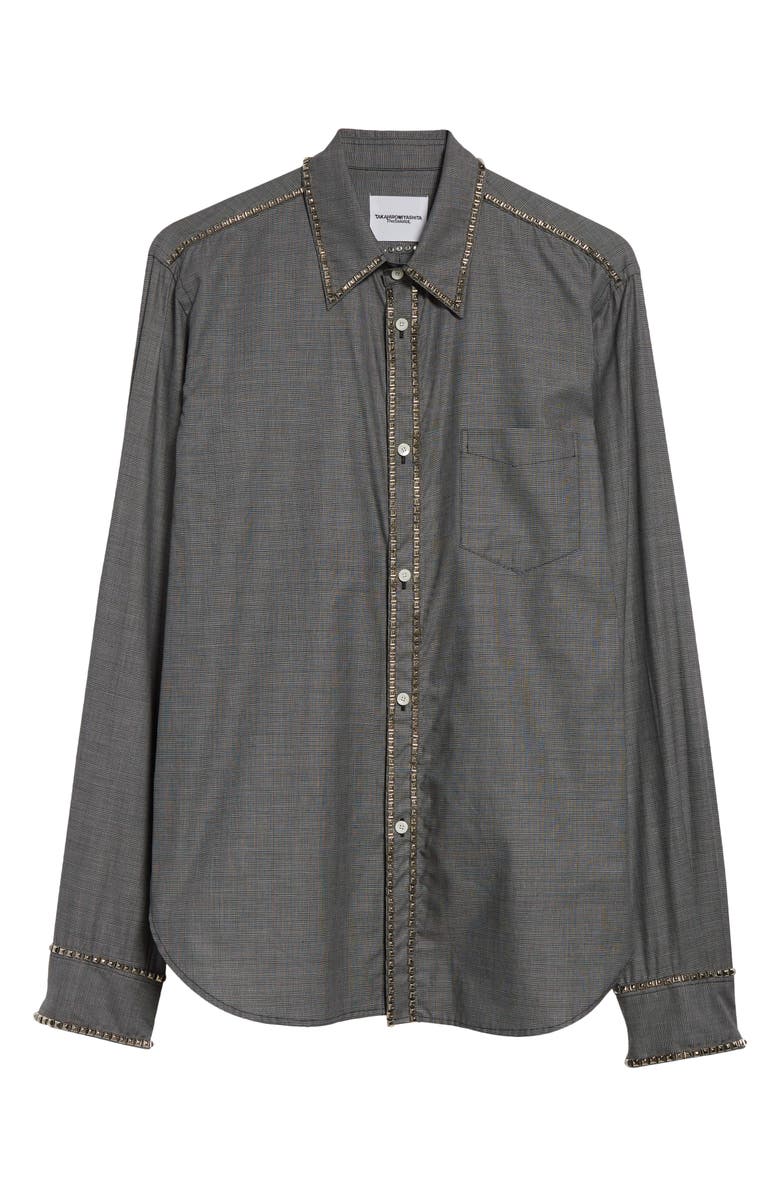 TAKAHIROMIYASHITA TheSoloist. Stud Embellished Plaid Twill Button-Up Shirt, Alternate, color, Black X White(Glen Check)