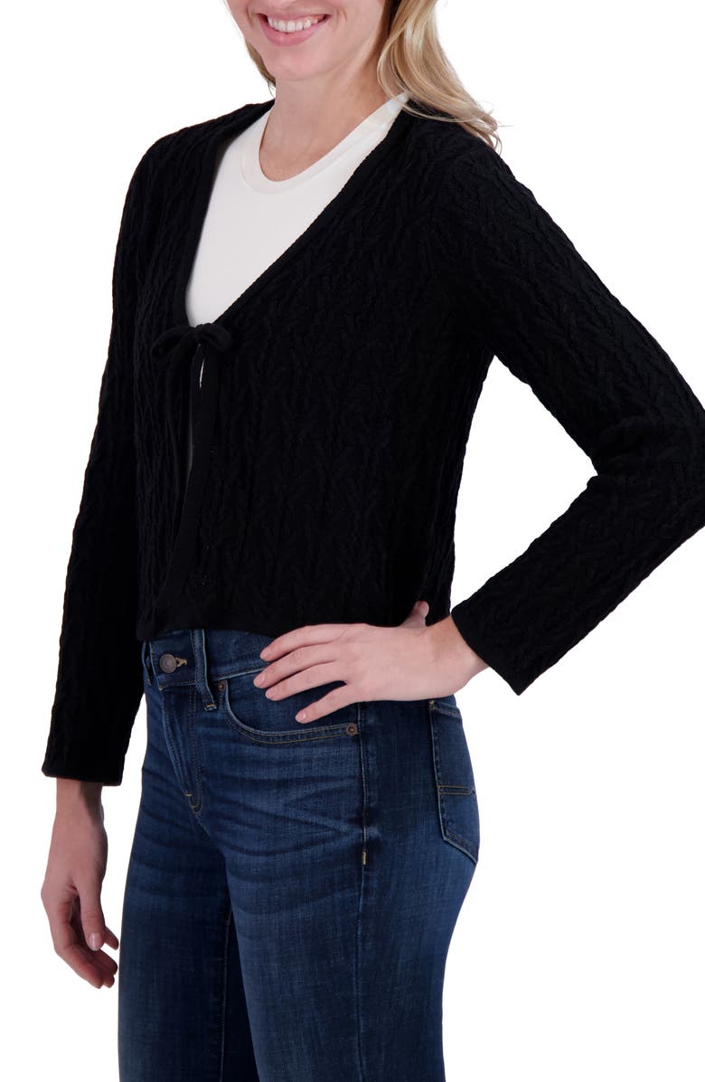 Lucky Brand Tie Front Open Stitch Cardigan, Alternate, color, Jet Black