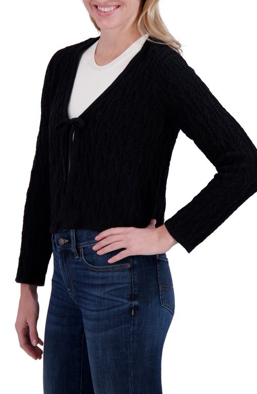 Lucky Brand Tie Front Open Stitch Cardigan In Jet Black
