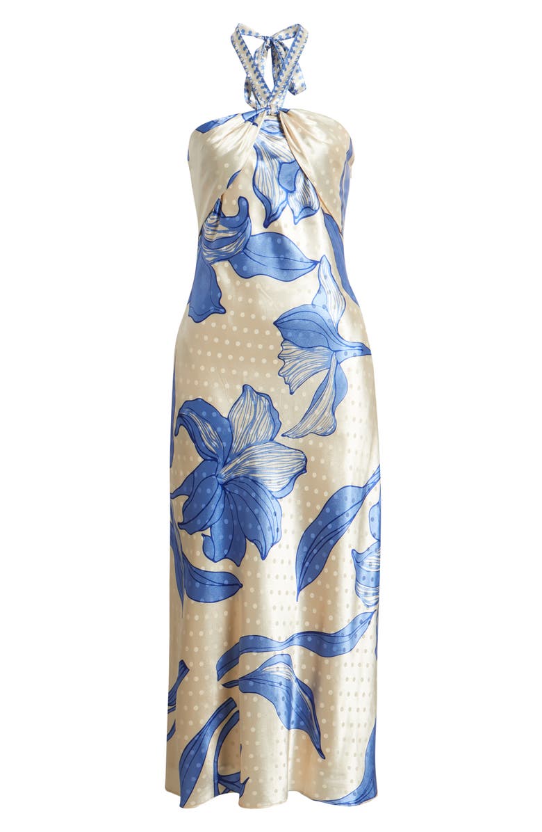 CIEBON Runie Floral Satin Halter Dress, Alternate, color, Blue