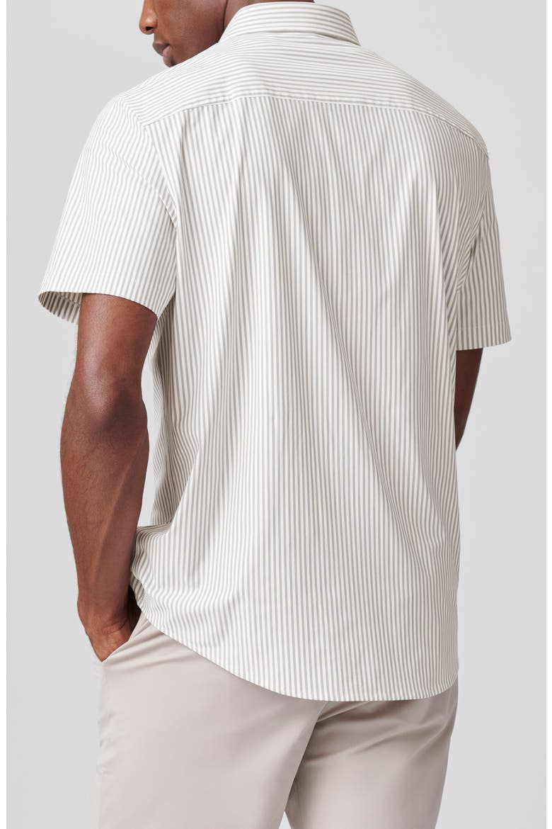 Commuter Short Sleeve Performance Button-Down Shirt, Alternate, color, KHAKI STRIPE
