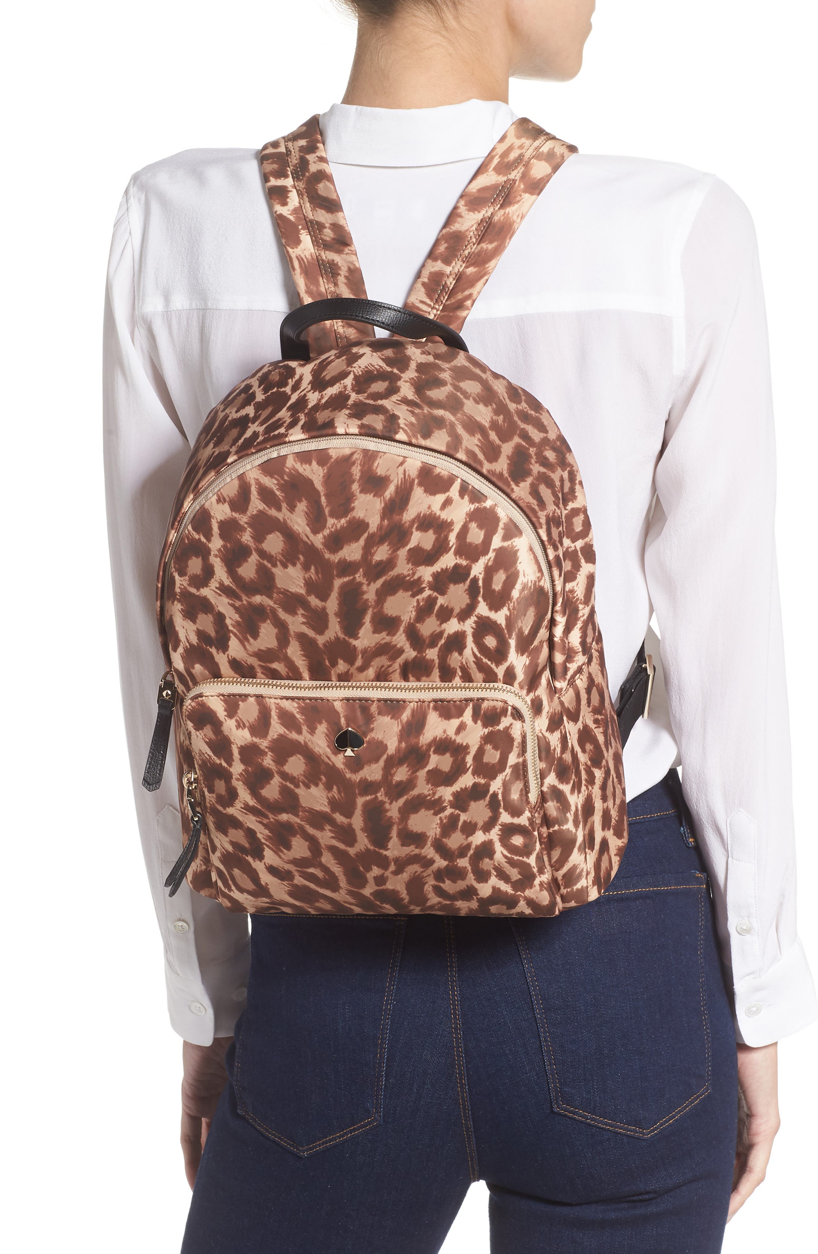 Kate Spade New York large taylor leopard nylon backpack, Alternate, color, 