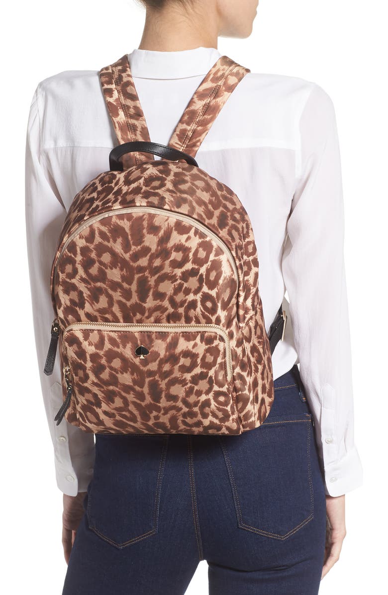 Kate Spade New York large taylor leopard nylon backpack, Alternate, color,