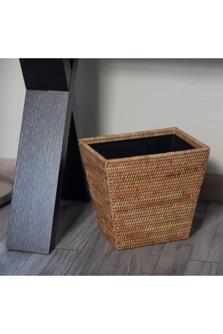 Artifacts Rattan Rectangular Tapered Waste Basket with Metal Liner, Alternate, color, Honey Brown