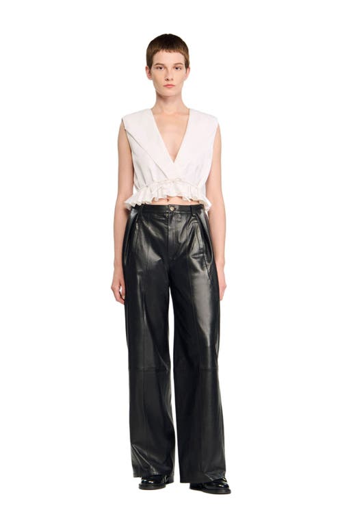 Sandro Ruffled V-neck Crop Top In White