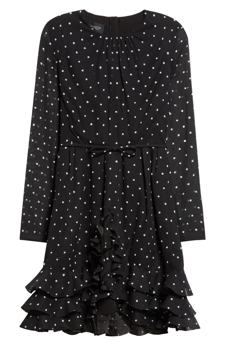 Giambattista Valli Polka Dot Ruffle Hem Long Sleeve Silk Dress, Alternate, color, Black
