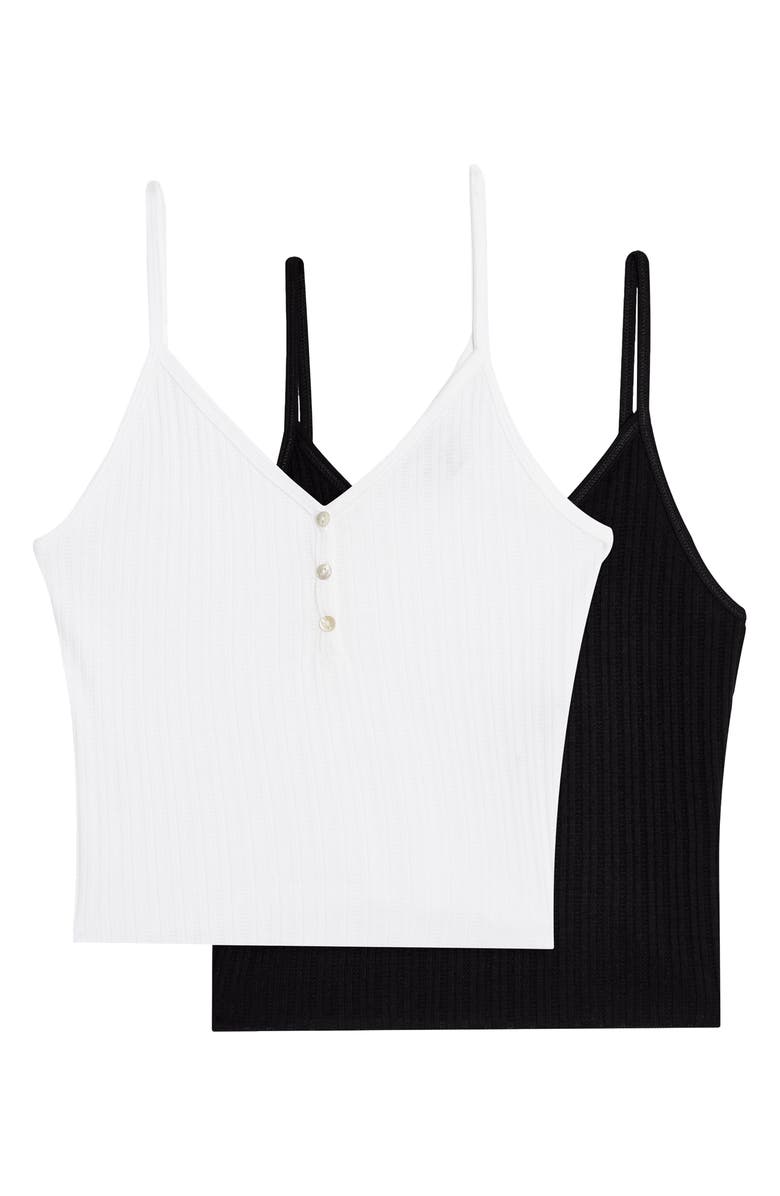 Topshop 2-Pack Pointelle Crop Camisoles, Main, color, Black/ White