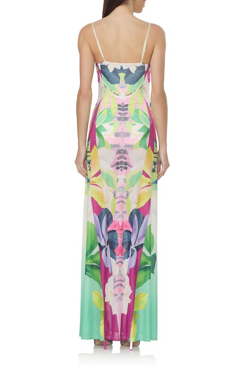 Afrm Shea Print A-line Mesh Maxi Dress In Mirror Tropical