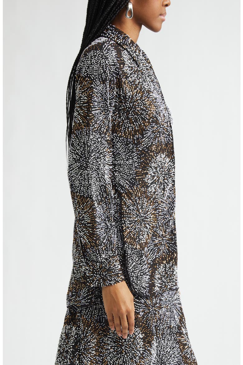 Firework Embellished Crepe Button-Up Shirt, Alternate, color, BLACK