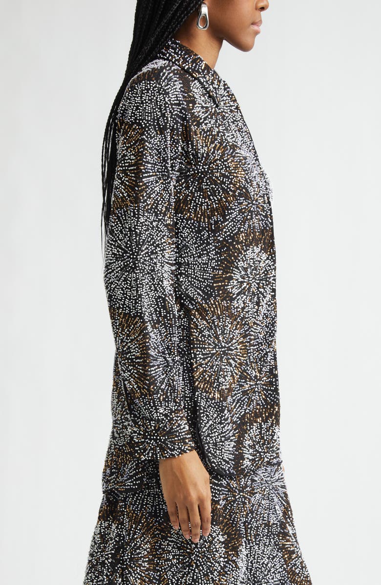 Rabanne Firework Embellished Crepe Button-Up Shirt, Alternate, color, Black