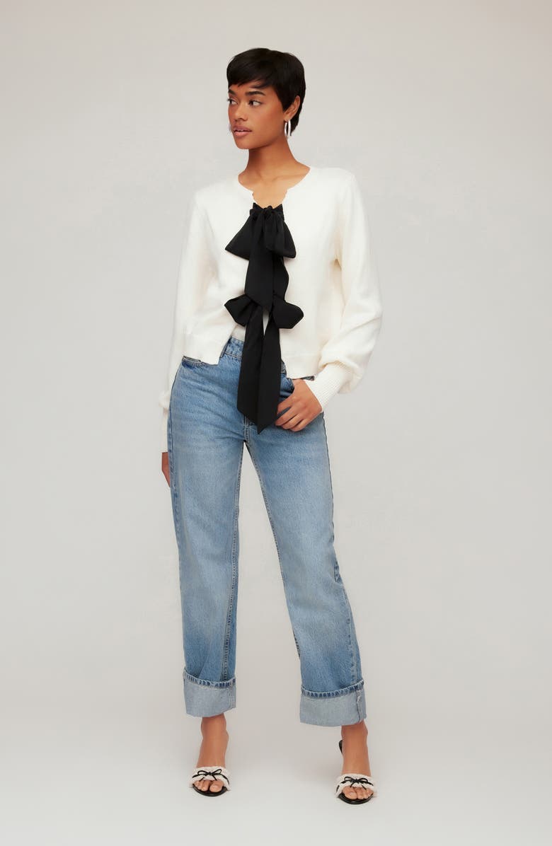 FIFTEEN TWENTY Dena Ribbon Tie Cardigan, Alternate, color, Cream/ Black