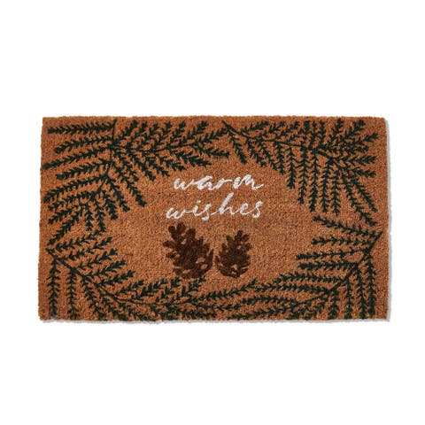 Warm Wishes Pine Cone Coir Door Mat Green Brown Indoor Outdoor