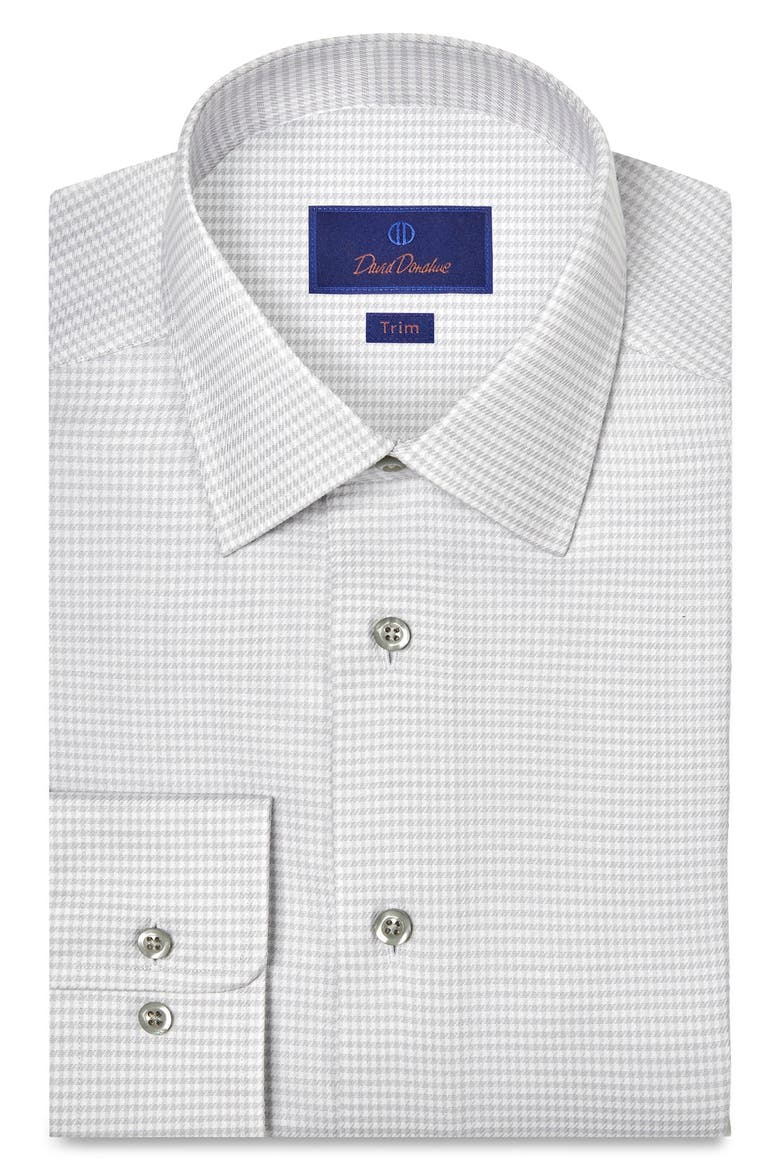 Trim Fit Microcheck Stretch Cotton Twill Dress Shirt, Main, color, PEARL/ WHITE
