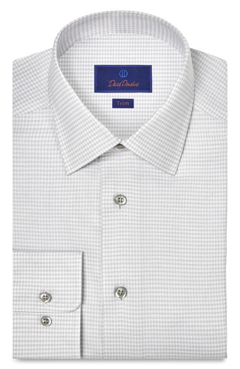 Trim Fit Microcheck Stretch Cotton Twill Dress Shirt