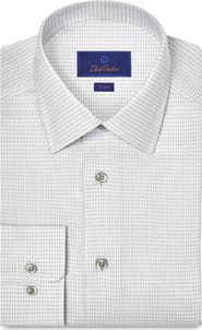 David Donahue Trim Fit Microcheck Stretch Cotton Twill Dress Shirt