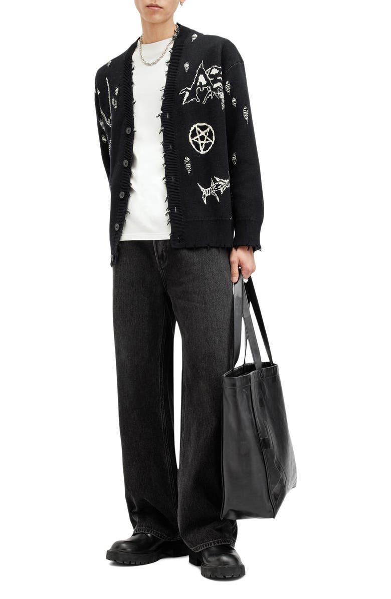 AllSaints Koto Distressed Cotton Cardigan, Alternate, color, 