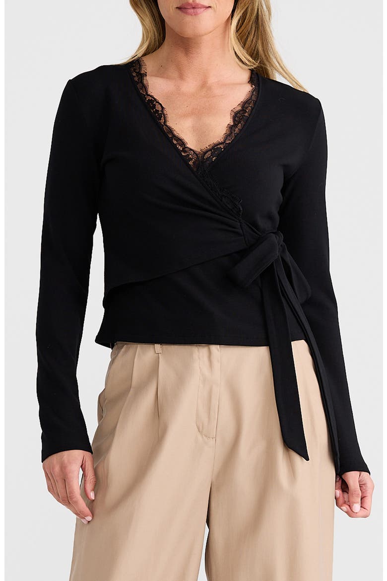 Brave+True Brigitte Lace Trim Wrap Top (Women) | Nordstrom