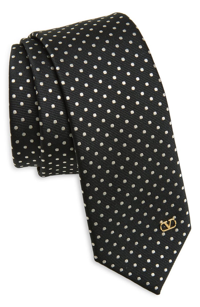 Valentino Yarn Dyed Polka Dot Silk Faille Tie, Main, color, 