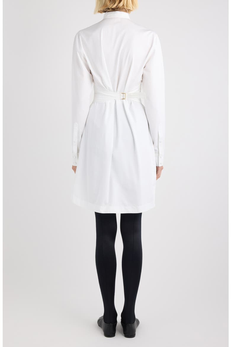Cummerbund Belted Long Sleeve Cotton Poplin Shirtdress, Alternate, color, BLANC