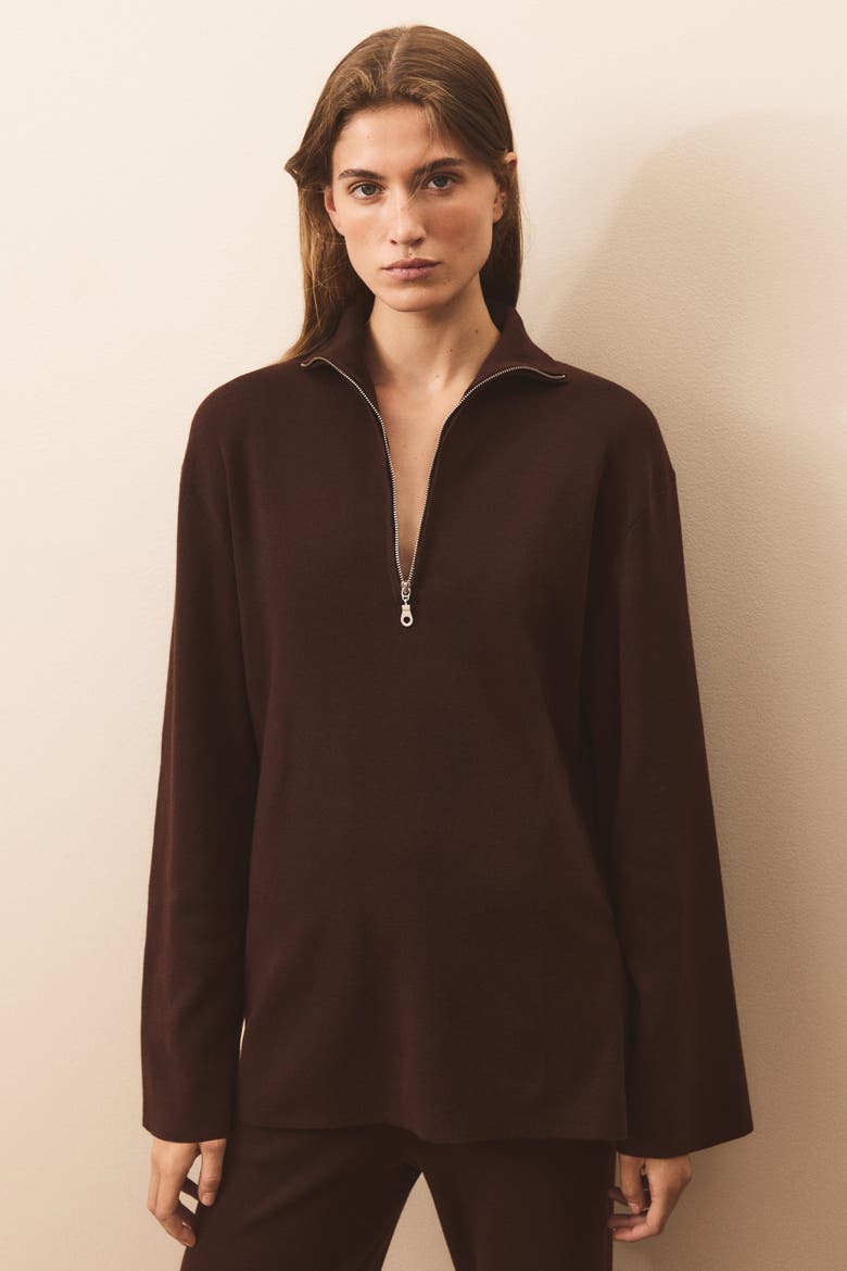 Fine-Knit Half-Zip Sweater, Alternate, color, Dark brown