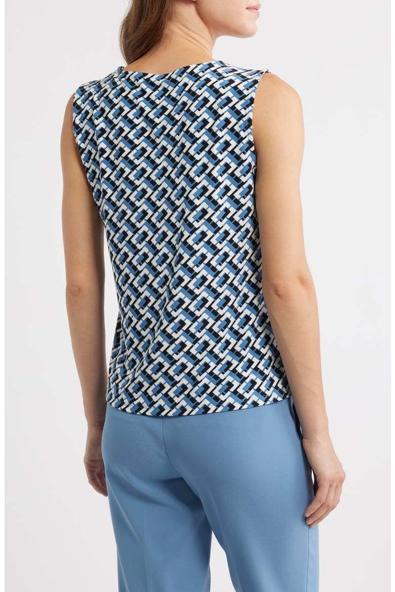 Geometric Print Pleated Neck Shell, Alternate, color, DUTCH BLUE MULTI