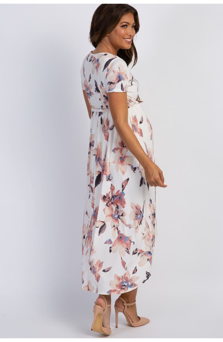 PinkBlush Floral Hi-Low Maternity Wrap Dress, Alternate, color, Ivory